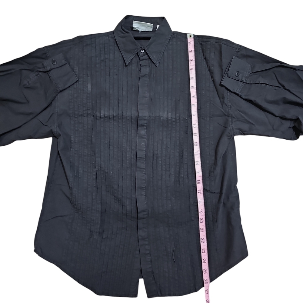 International Male Men Small Black Cotton Pleated Tuxedo Shirt 80s 90s Retro - Picture 6 of 7